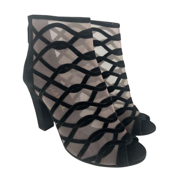 Chanel 2018 Black Suede Mesh Peep Toe CC Logo Ankle Boots - Picture 2 of 16